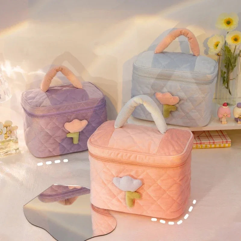 Ins Travel Makeup Bag Portable Tulip Cosmetic Pouch with Zipper Toiletry Organizer Large Capacity Storage Boxes Cases 파우치
