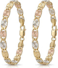 2Pack 14K Gold Tri-Color Mariner Linkbracelet for Women - Polished Floralengraved Three Tone Gold Chain Bracelet,Dainty Jewelry Gift for Her