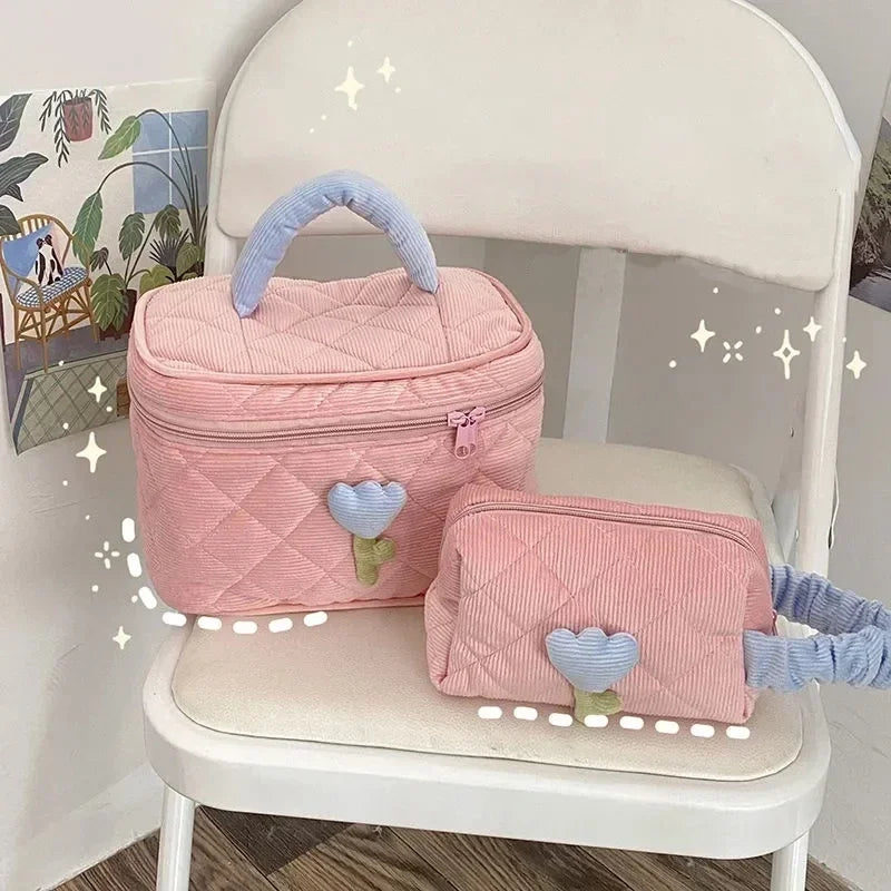 Ins Travel Makeup Bag Portable Tulip Cosmetic Pouch with Zipper Toiletry Organizer Large Capacity Storage Boxes Cases 파우치