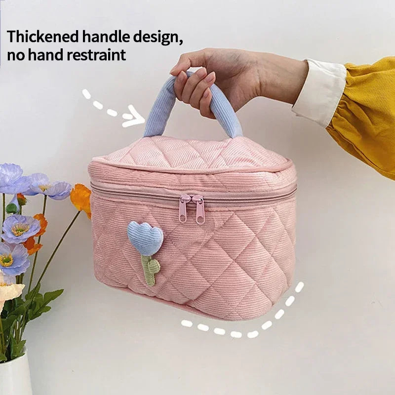 Ins Travel Makeup Bag Portable Tulip Cosmetic Pouch with Zipper Toiletry Organizer Large Capacity Storage Boxes Cases 파우치