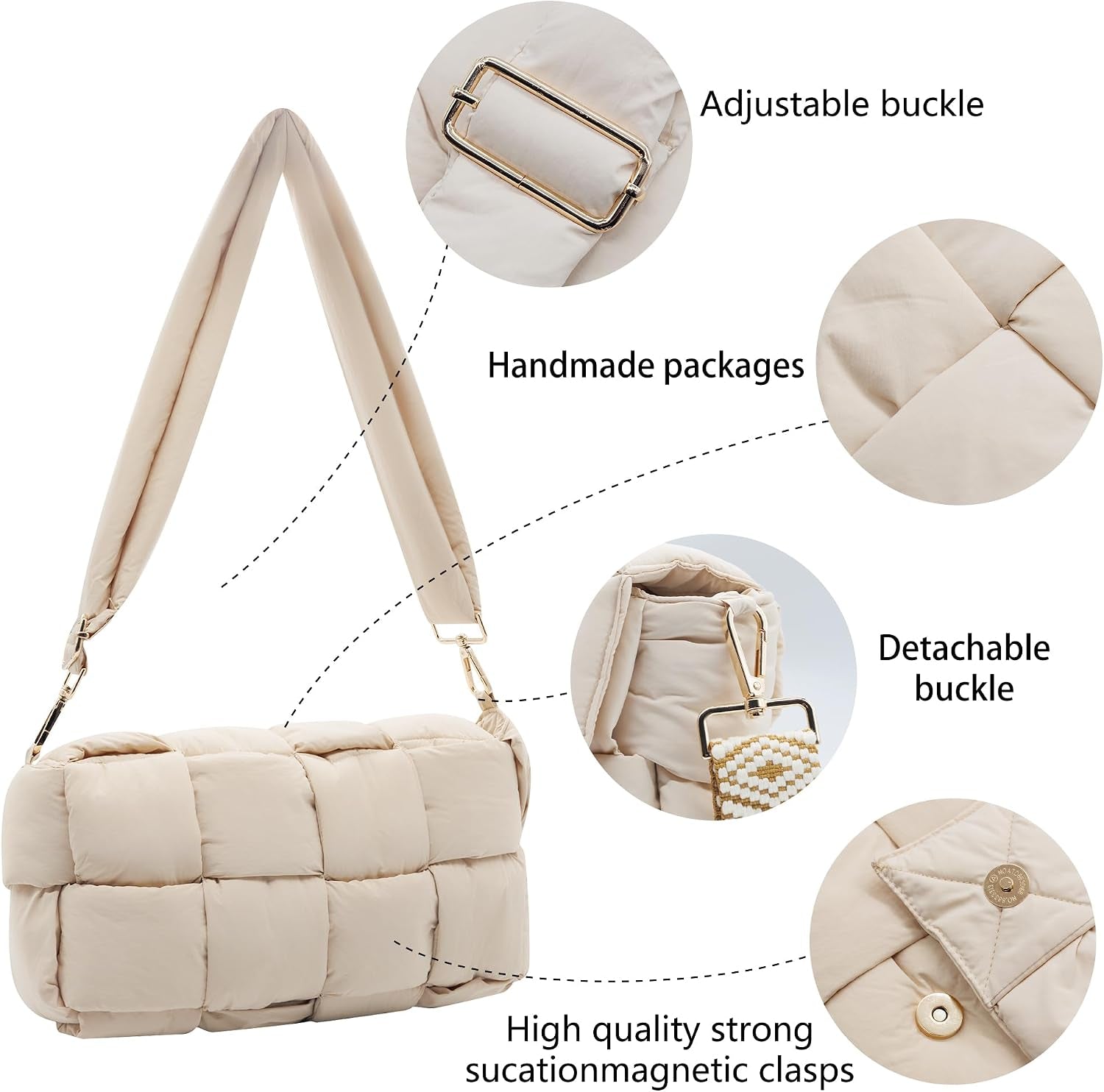Puffer Woven Crossbody Bag Purse Handbags for Women, Quilted Hobo Carryall Bag Shoulder Bags with Adjustable Strap
