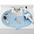 Bathroom Counter Cover & Storage Saver, Foldable Mat for Hot Tools, Hair Styling & Makeup, Beauty Brush Cleaning Mat, RV Camper Sink Cover & for Small Spaces (Standard Pacific Blue)