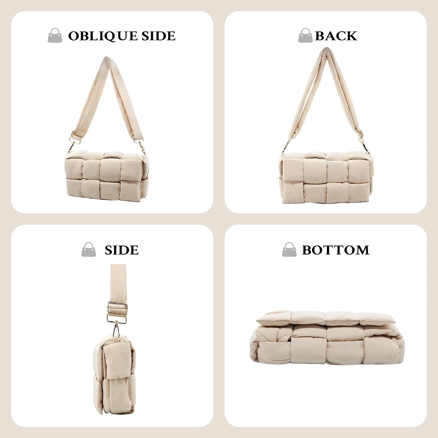 Puffer Woven Crossbody Bag Purse Handbags for Women, Quilted Hobo Carryall Bag Shoulder Bags with Adjustable Strap