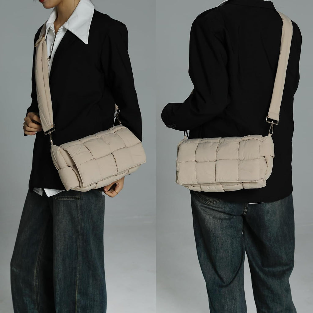 Puffer Woven Crossbody Bag Purse Handbags for Women, Quilted Hobo Carryall Bag Shoulder Bags with Adjustable Strap