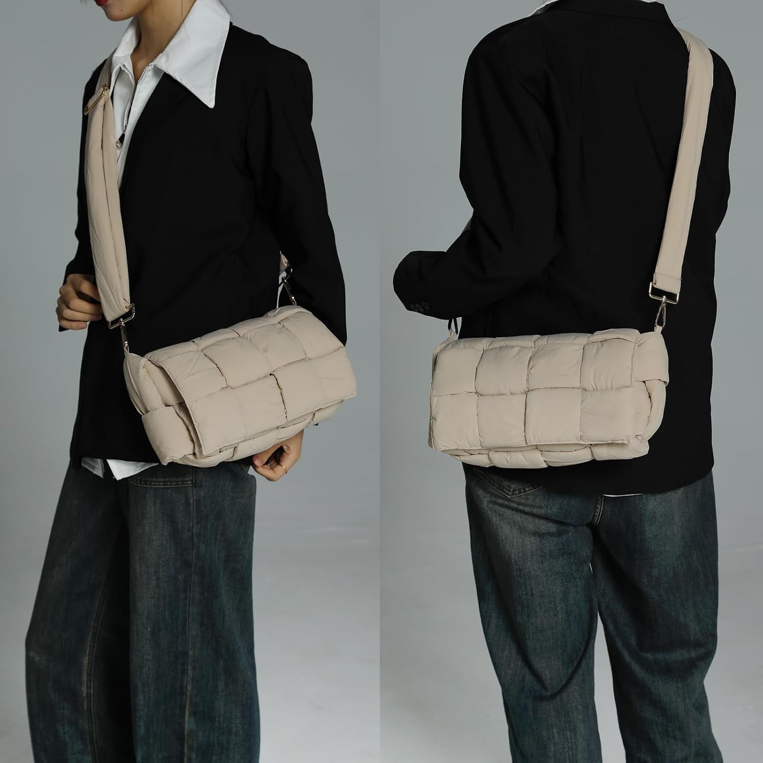 Puffer Woven Crossbody Bag Purse Handbags for Women, Quilted Hobo Carryall Bag Shoulder Bags with Adjustable Strap