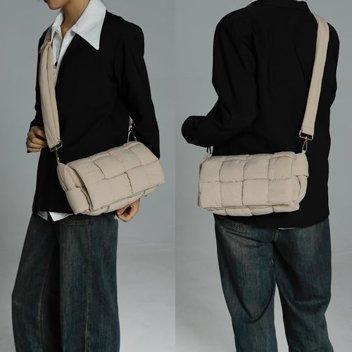 Puffer Woven Crossbody Bag Purse Handbags for Women, Quilted Hobo Carryall Bag Shoulder Bags with Adjustable Strap