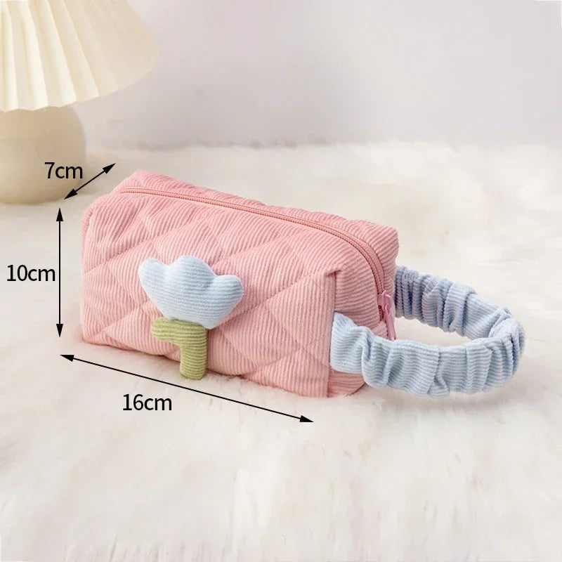 Ins Travel Makeup Bag Portable Tulip Cosmetic Pouch with Zipper Toiletry Organizer Large Capacity Storage Boxes Cases 파우치