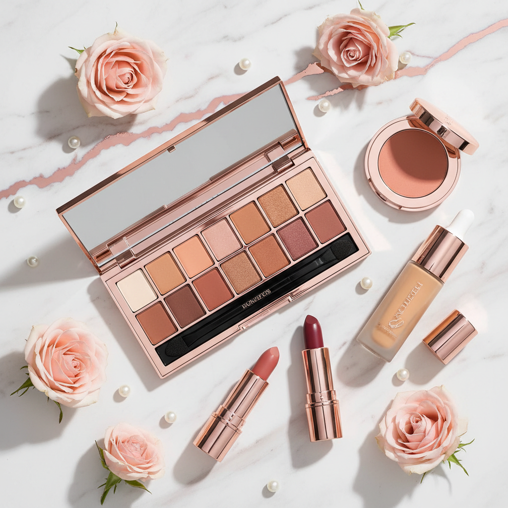 Flatlay productos maquillaje